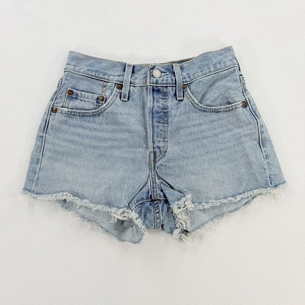 Levi's 501 Shorts Womens W24 Light Wash Denim High Rise Button Fly Cutoff Frayed